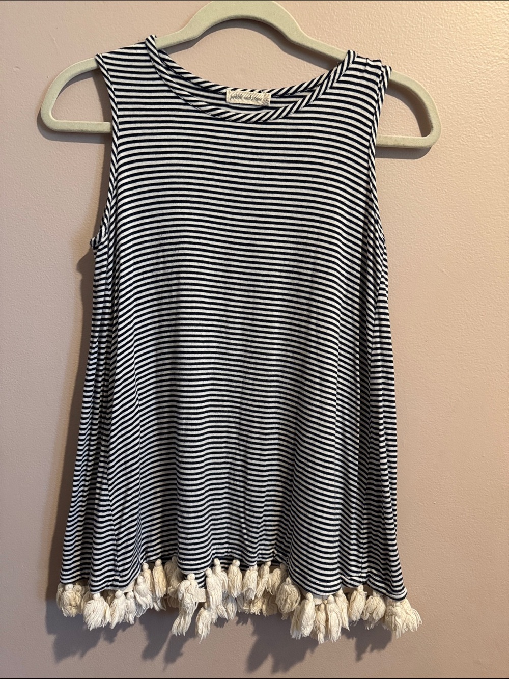 pebble and stone Black and White Striped Tassel Hem Tank Top